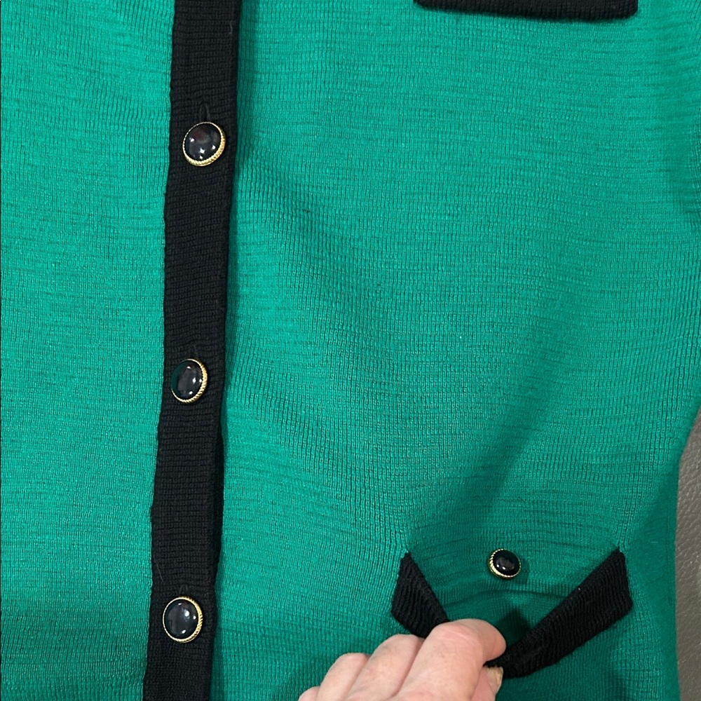 JH collectibles wool women Green and Black Cardigan Sweater, size S. - Picture 4 of 6